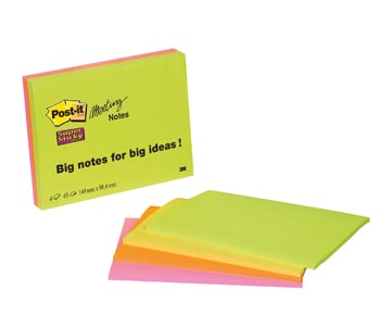 Post-it super sticky meeting notes, 45 feuilles, ft 101 x 152 mm, couleurs assorties, paquet de 4 blocs