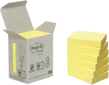 Post-it recycled notes, 100 feuilles, ft 38 x 51 mm, jaune, paquet de 6 blocs