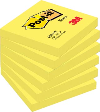 Post-it notes, 100 feuilles, ft 76 x 76 mm, jaune néon