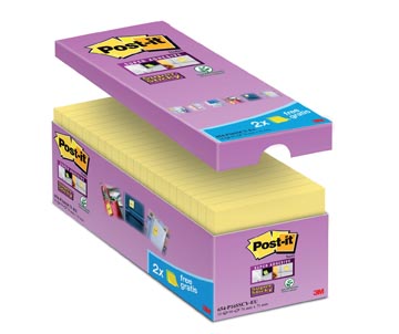 Post-it super sticky notes, 90 feuilles, ft 76 x 76 mm, jaune, paquet de 14 blocs + 2 gratuit