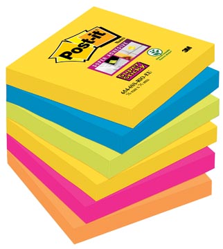 Post-it super sticky notes carnival, 90 feuilles, ft 76 x 76 mm, paquet de 6 blocs