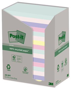 Post-it recycled notes nature, 100 feuilles, ft 76 x 127 mm, paquet de 16 blocs, couleurs assorties