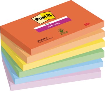 Post-it super sticky notes playful, 90 feuilles, ft 76 x 127 mm, couleurs assorties, paquet de 6 blocs
