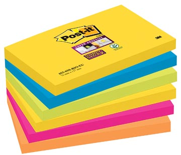 Post-it super sticky notes carnival, 90 feuilles, ft 76 x 127 mm, paquet de 6 blocs