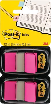 Post-it index standard, ft 25,4 x 43,2 mm, dévidoir avec 2 x 50 cavaliers, rose