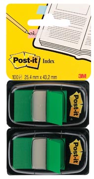 Post-it index standard, ft 25,4 x 43,2 mm, dévidoir avec 2 x 50 cavaliers, vert