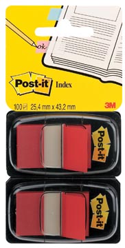 Post-it index standard, ft 25,4 x 43,2 mm, dévidoir avec 2 x 50 cavaliers, rouge