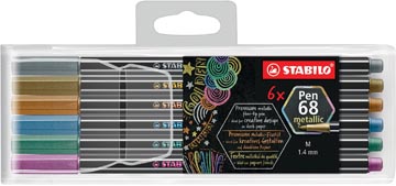 Stabilo pen 68 metallic feutre, 6 couleurs, étui de 6 pièces