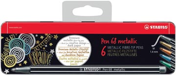 Stabilo pen 68 metallic feutre, 6 couleurs, boîte métallique de 6 pièces
