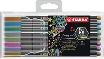 Stabilo pen 68 metallic feutre, étui de 8 couleurs