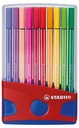Stabilo pen 68 brush, colorparade, boîte rouge-bleu, 20 pièces en couleurs assorties