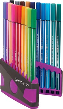 Stabilo pen 68 brush, colorparade, boîte lilas-gris, 20 pièces en couleurs assorties