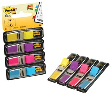 Post-it index etroit, 4 x 35 onglets, jaune, pourpre, rose et bleu clair