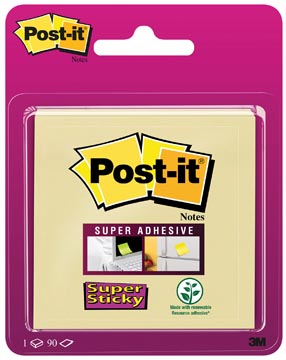 Post-it super sticky notes, 90 feuilles, ft 76 x 76 mm, jaune