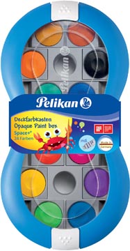 Pelikan boîte de peinture goache space, 24 godets en couleurs assorties +  tube de blanc, bleu