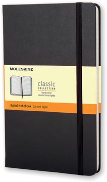 Moleskine carnet de notes, ft 13 x 21 cm, ligné, couverture solide, 240 pages, noir
