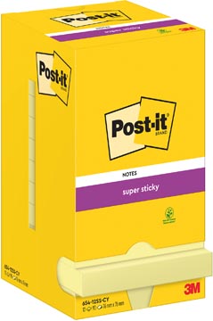 Post-it super sticky notes, 90 feuilles, ft 76 x 76 mm, jaune, paquet de 12 blocs