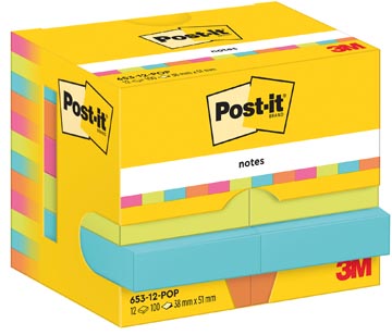 Post-it notes poptimistic, 100 feuilles, ft 38 x 51 mm, paquet de 12 blocs