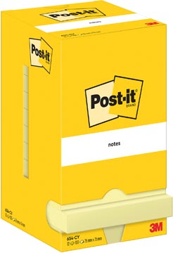 Post-it notes, 100 feuilles, ft 76 x 76 mm, jaune, paquet de 12 blocs
