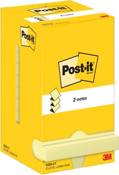 Post-it z-notes , 100 feuilles, ft 76 x 76 mm, jaune, paquet de 12 blocs
