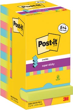 Post-it super sticky z-notes cosmic, 90 feuilles, ft 76 x 76 mm, 8 + 4 gratuit