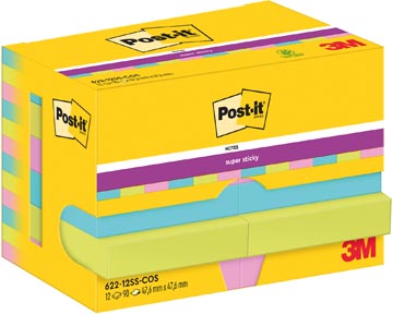 Post-it super sticky notes cosmic, 90 feuilles, ft 47,6 x 47,6 mm, paquet de 12 blocs