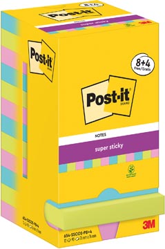 Post-it super sticky notes cosmic, 90 feuilles, ft 76 x 76 mm, 8 + 4 gratuit