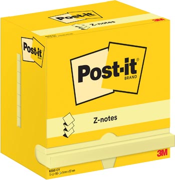 Post-it z-notes , 100 feuilles, ft 76 x 127 mm, jaune, paquet de 12 blocs