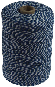 Ficelle de coton, bleu-blanc, bobine de 200 g, environs 250 m