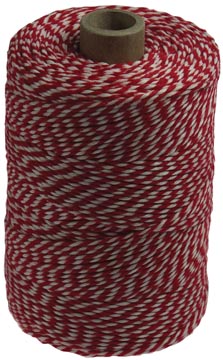 Ficelle de coton, rouge-blanc, bobine de 200 g, environs 250 m