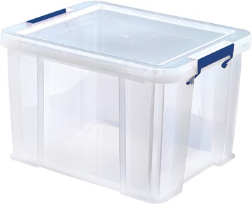 Bankers box boîte de rangement 36 litres, transparent avec poignées bleues, emballée individ. en carton