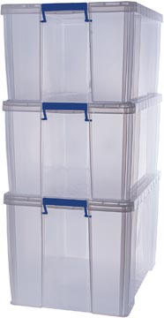 Bankers box boîte de rangement 2 x 70l + 1 x 85l, transparent avec poignées, set de 3 pcs emb en carton