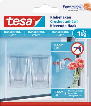 Tesa crochet adhésif pour des surfaces intérieures transparentes et verre, supporte 1 kg