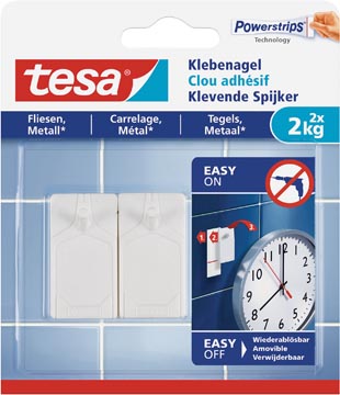 Tesa clou adhésive pour carrelage et métal, supporte 2 kg, bilster de 2 pièces