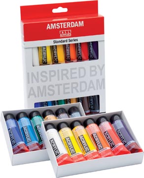 Amsterdam peinture acylique tube de 20 ml, étui de 12 pièces en couleurs assorties