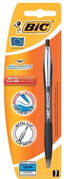 Bic stylo bille atlantis soft, pointe 1 mm, noir, sous blister