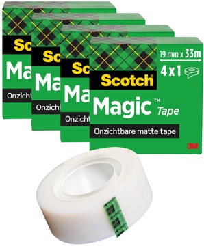 Scotch magic tape ruban adhésif ft 19 mm x 33 m, paquet de 4 rouleaux