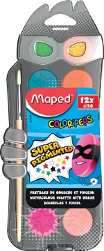 Maped color'peps boîte de peinture à l'eau, boîte avec 12 godets en couleurs assorties