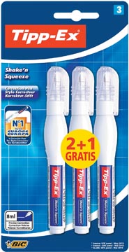 Tipp-ex stylo correcteur shake'n squeeze, blister de 2 + 1 gratuit