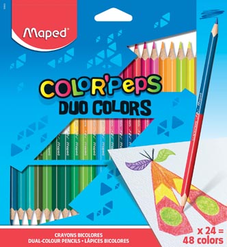Maped crayon de couleur triangulaire color'pepsduo, étui cartonné de 24 crayons = 48 couleurs