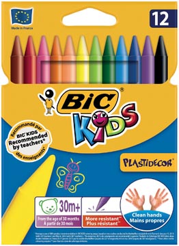 Bic kids plastidecor craie à la cire, étui de 12 pièces