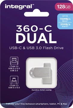 Integral 360-c dual clé usb-c & usb 3.0, 128 go