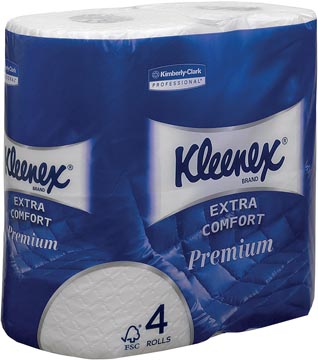 Kleenex papier toilette extra comfort, 4 plis, 160 feuilles par rouleau, paquet de 4 rouleaux