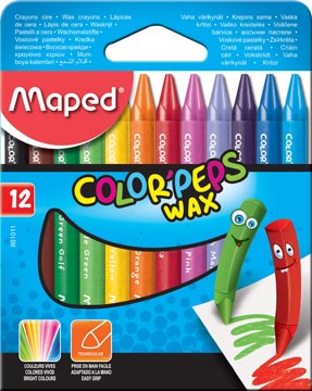 Maped crayon à cire color'peps wax, boîte de 12 pièces en couleurs assorties