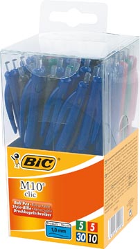 Bic stylo bille m10 clic, boîte de  50 stuks en couleurs assorties
