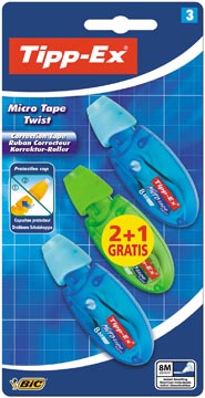 Tipp-ex dérouleur de correction micro tape twist, bleu et vert, blister 2 + 1 gratuit