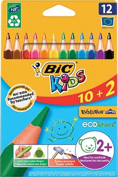Bic kids evolution triangle crayons de couleur, étui 10 + 2 gratuit