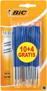 Bic stylo bille m10 clic, 0,4 mm, pointe moyenne, bleu, blister de 10 pièces et 4 gratuits