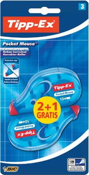 Tipp-ex dérouleur de correction pocket mouse, blister de 2 + 1 gratuit