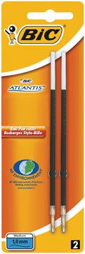 Bic recharges pour stylo bille atlantis bleu, largeur de trait 1 mm, blister de 2 pièces